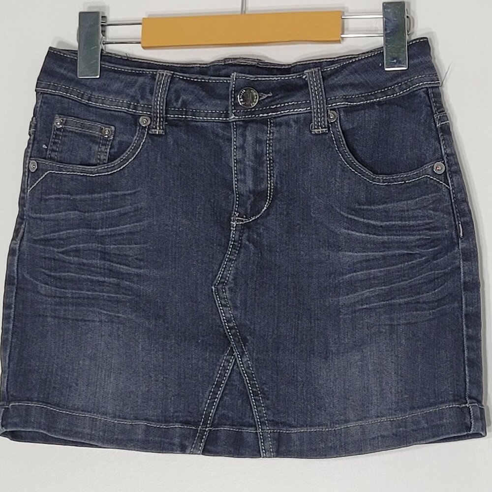 Colori Denim Black Wash Front Zip 4-Pockets Retro Casual Mini Skirt Size 1